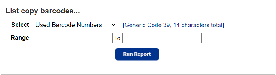 Barcode List Report for used barcodes.
